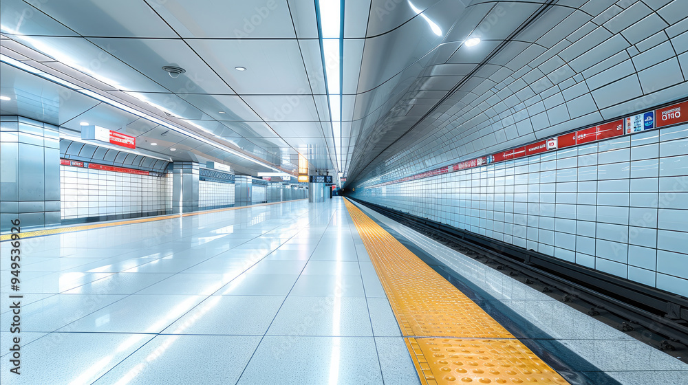 Poster Bright and tidy subway station. Generative AI.