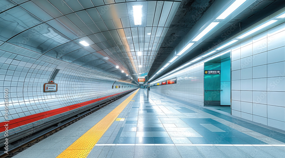 Poster Bright and tidy subway station. Generative AI.