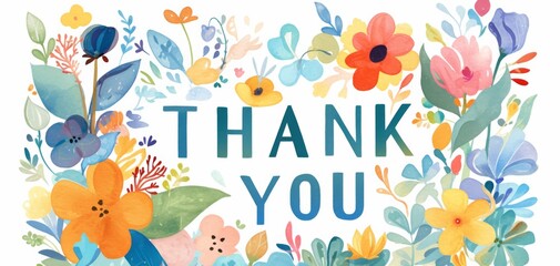 Colorful   "THANK YOU" Letters on floral Background