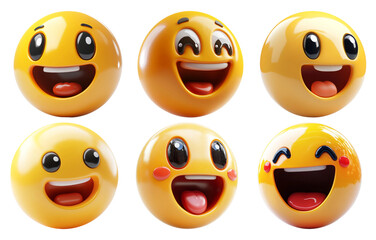 Fototapeta premium Smiling emoji faces isolated on transparent background