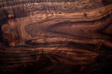 Naklejka premium Detailed close up view of a smooth, polished dark walnut wood surface, Smooth and polished dark walnut wood texture