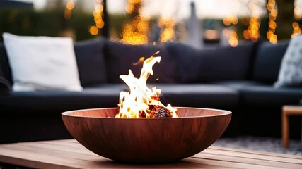Cozy backyard gathering with a modern fire pit and comfortable seating at dusk