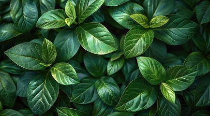 Tropical Dark Green Leaf Texture Full Frame View Of Lush Green Leaves In Top Down Perspective Background. Generative AI.