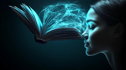 Artistic depiction of a student s mind opening like a book, with knowledge flowing in, teaching, inspirational learning