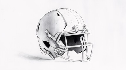 Fototapeta premium Graphite Football Helmet Drawing: A detailed pencil sketch of a football helmet, showcasing the intricate design and texture of the protective gear.