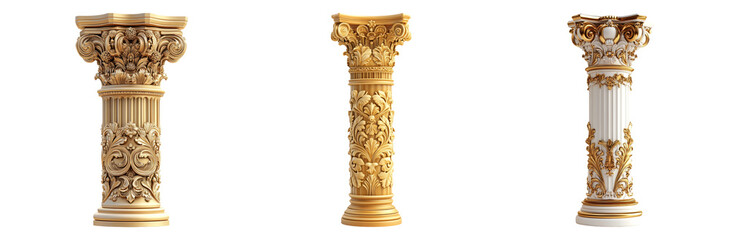 Ornate columns with intricate designs isolated on transparent background