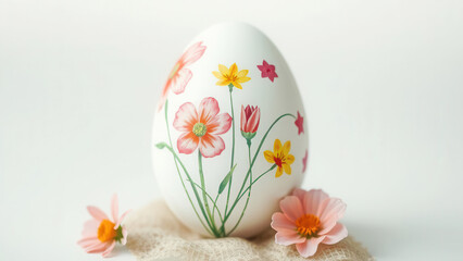 Fototapeta premium Beautiful easter egg with flowers and copy space