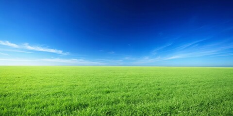 Obraz premium Lush blue grass field under a clear blue sky