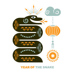 Chinese Happy New Year 2025. Year of the Snake. Symbol of Chinese New Year. Modern minimalist poster	
