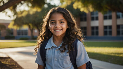 Fototapeta premium young kid hispanic girl school campus background portrait 
