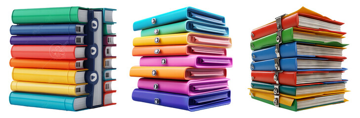 Fototapeta premium Stacked books in different colors isolated on transparent background
