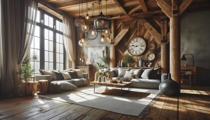 Fototapeta premium Cozy living room with wooden accents and natural elements, Cozy Living Room Ideas
