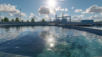 Sun Glints on the Surface of a Water Treatment Pool