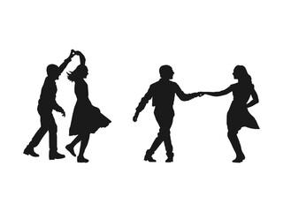 A set of men and women street dance hip hop dancers in silhouette. Dancing people silhouettes. Vector work. large collection. Teenagers, Young girl and boy dancing street dance. white background.