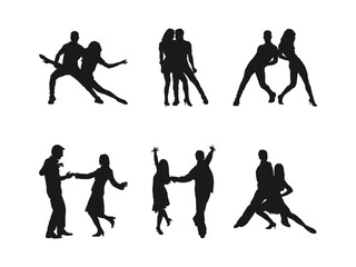 A set of men and women street dance hip hop dancers in silhouette. Dancing people silhouettes. Vector work. large collection. Teenagers, Young girl and boy dancing street dance. white background.