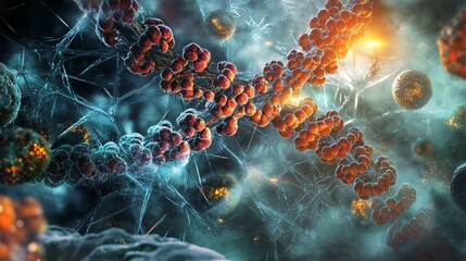 A conceptual illustration of bioengineering with genetic modifications and advanced organisms