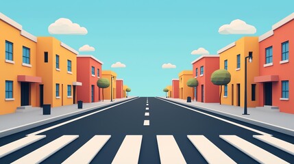 Obraz premium Image of cartoon illustration of a street in a town.