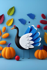 Obraz premium Stylized turkey illustration with vibrant autumn elements, ideal for Thanksgiving-themed designs and seasonal decorations.