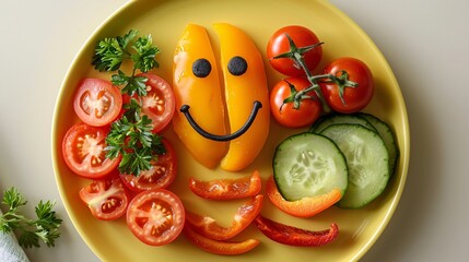 Tomato smiley face with chili and parsley