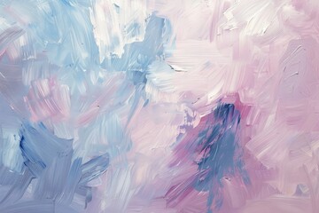 Fototapeta premium Soft brush strokes blend blue and pink colors in an abstract painting, Soft, airy brush strokes create a dream-like texture on the canvas