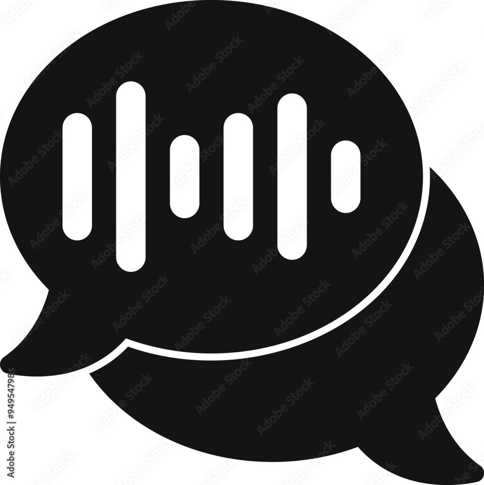 Poster two overlapping speech bubbles with an audio waveform symbolizing a voice message