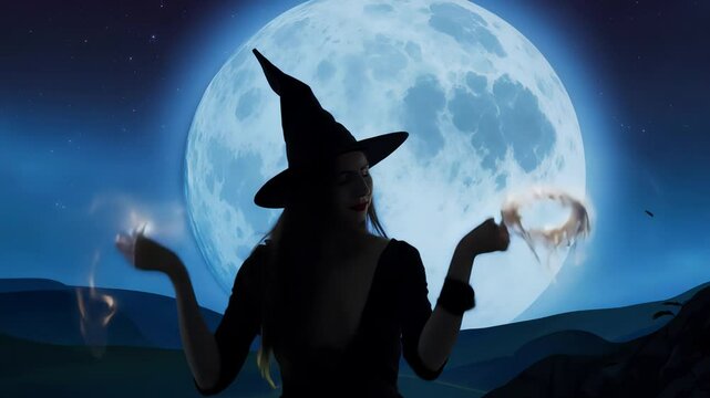 witch looking at full moon. generative ai