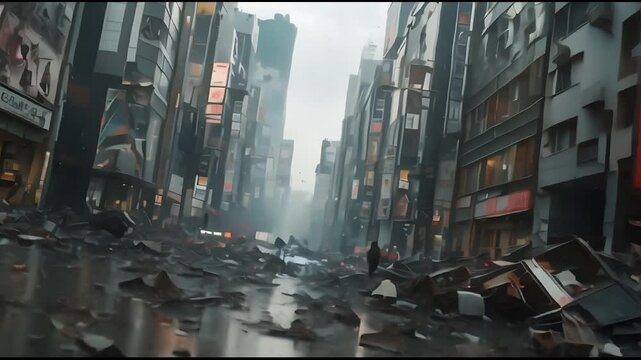 地震で揺れる街並み