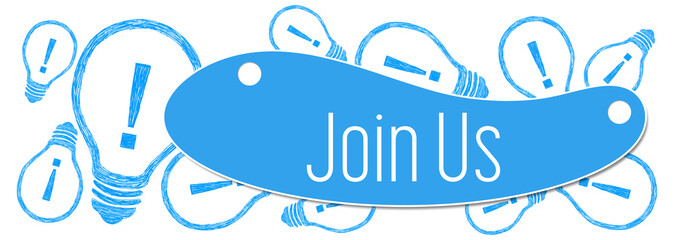 Join Us Bulbs Blue Blob Shape Horizontal Text 