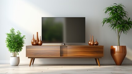 Mock up white wall background,Modern living room decor with a tv cabinet.  