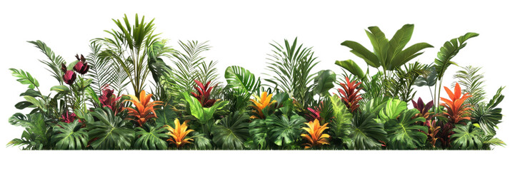 Fototapeta premium Exuberant Tropical Garden Isolated on Transparent Background, Perfect for Vibrant Wall Art