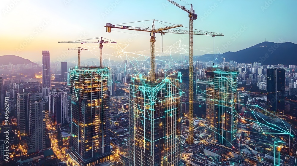 Poster advanced iot sensor technology used to monitor and align floors with precision during the constructi
