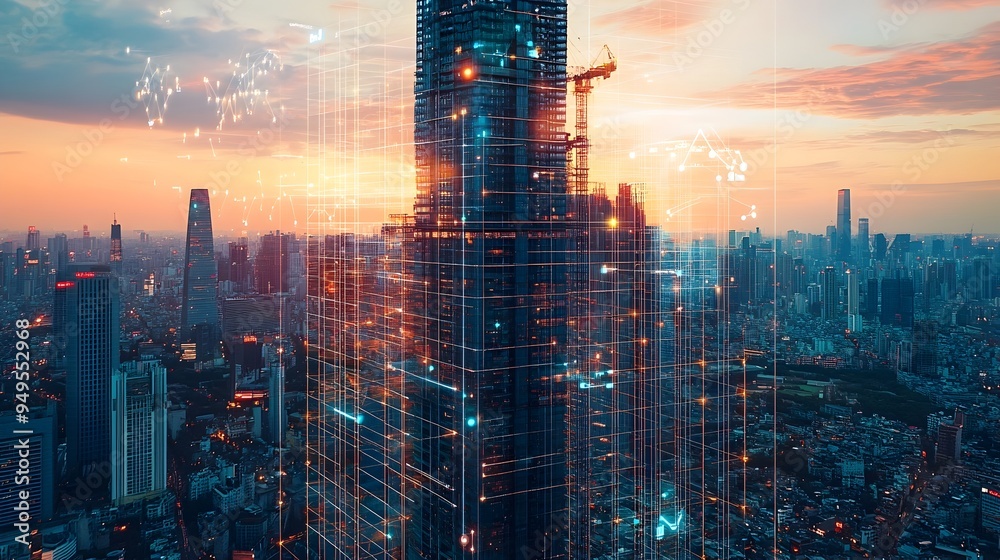 Poster innovative iot technology seamlessly integrating with construction processes to automate the managem