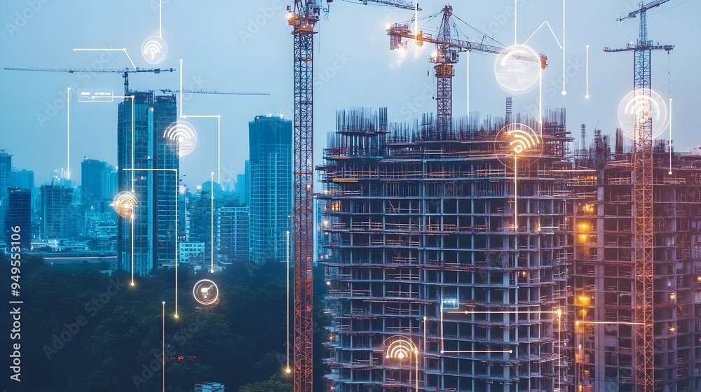 Poster iot sensors providing real time data and analytics on construction progress for a high rise building