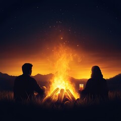 Fototapeta premium A bonfire night with people gathered around enjoying roasted corn and hot apple cider