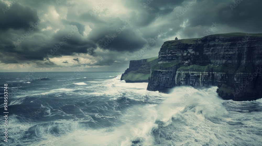 Wall mural Dramatic cliffs with stormy seas.