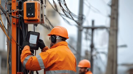 Photograph showcasing the of IoT technology to ensure safety and efficiency during the installation of high voltage power poles
