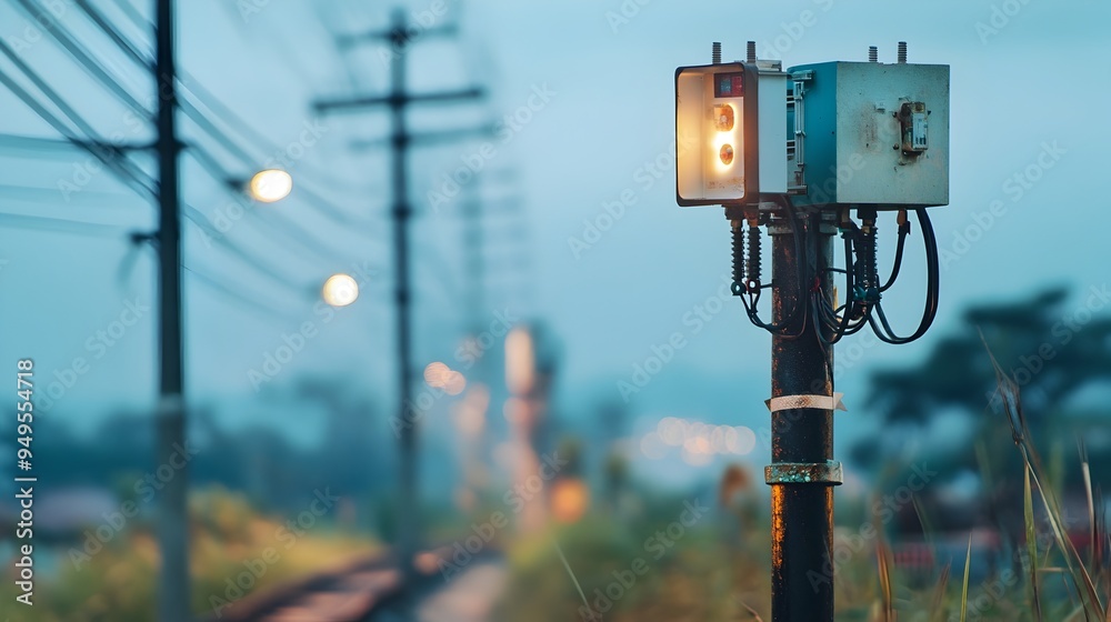 Poster iot sensors capturing weather data to optimize high voltage power pole installation process monitori