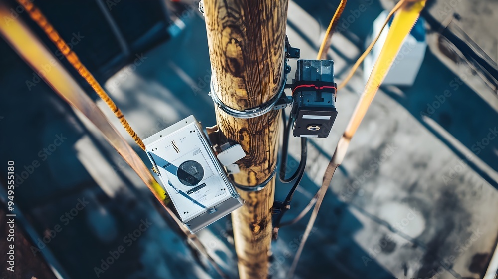Poster smart sensors attached to high voltage power poles during installation enabling real time monitoring