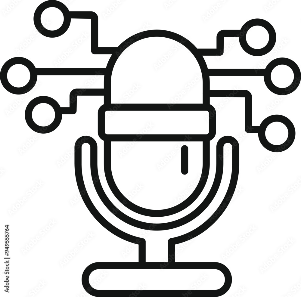 Poster Microphone is connecting to a network, symbolizing podcasting and artificial intelligence