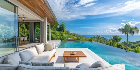 Fototapeta premium Modern Tropical Villa with Infinity Pool and Ocean View
