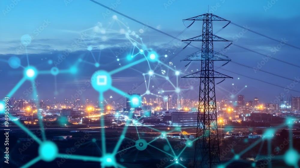 Poster iot technology improving efficiency and workflow in high voltage power pole installation projects fo