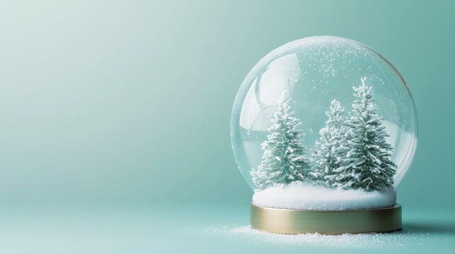 A snowglobe with a Christmas tree inside in a minimalistic style