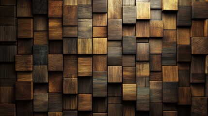 Wooden Mosaic Texture, Geometric Square Pattern, Rustic Wooden Blocks Background
