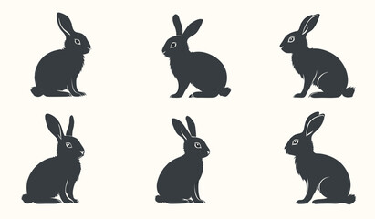 Rabbit vector silhouette set.