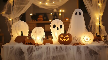 Ghostly White Decorations and Dim Lighting for Halloween Bash 32k,