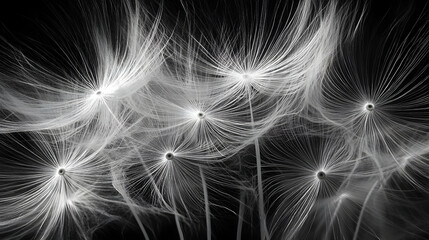 Dandelion Seeds Close Up Black and White Macro Photography