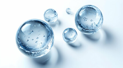 Blue Water Droplets on White Background