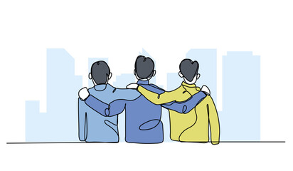 Vector illustration of cooperation. Modern flat in continuous line style.