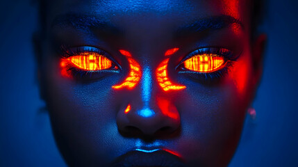 Woman with Neon Eyes Close Up Portrait Futuristic Fashion Digital Art