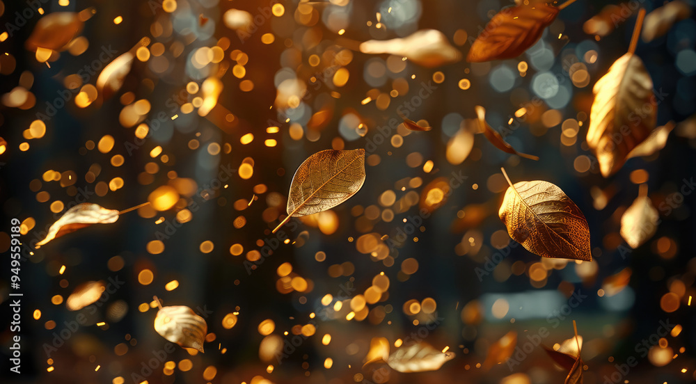 Aufkleber autumn background, with floating three-dimensional golden notes, the overall picture is a feeling of